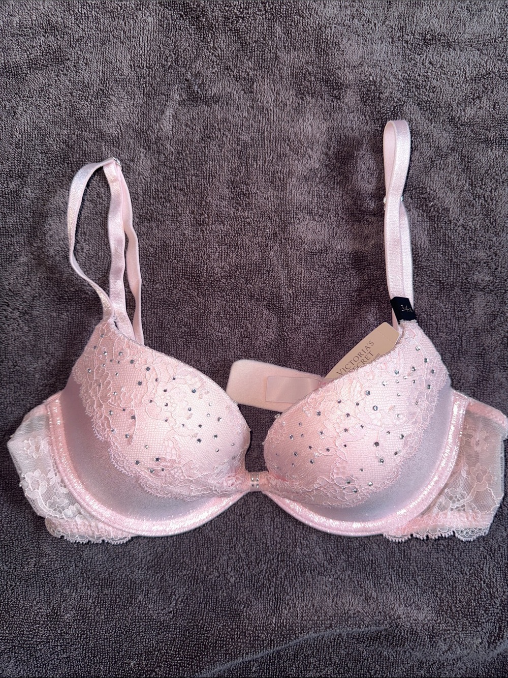 Victoria’s Secret Light Pink Lace Push-Up Bra with Rhinestone Accents